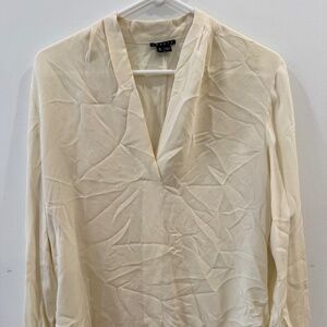 Theory - Ivory 100% Silk 3/4 Sleeve V-Neck Blouse, Size M